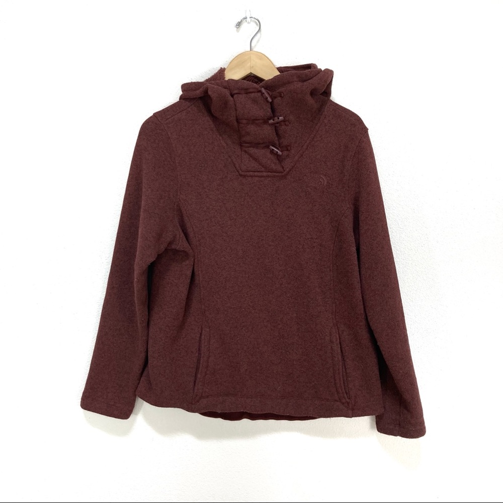 The North Face Crescent Hooded Pullover Rust Red Fleece Jacket Women’s Sz Large